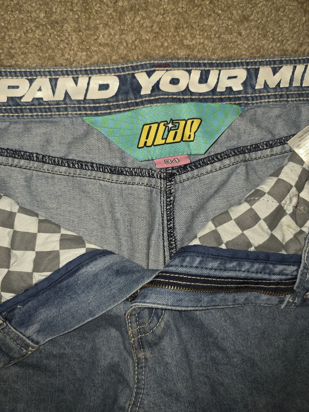 A-Lab Mens Jeans Retro Wide Baggy Y2K Embroidered Logo Size 36 Blue Denim Pants